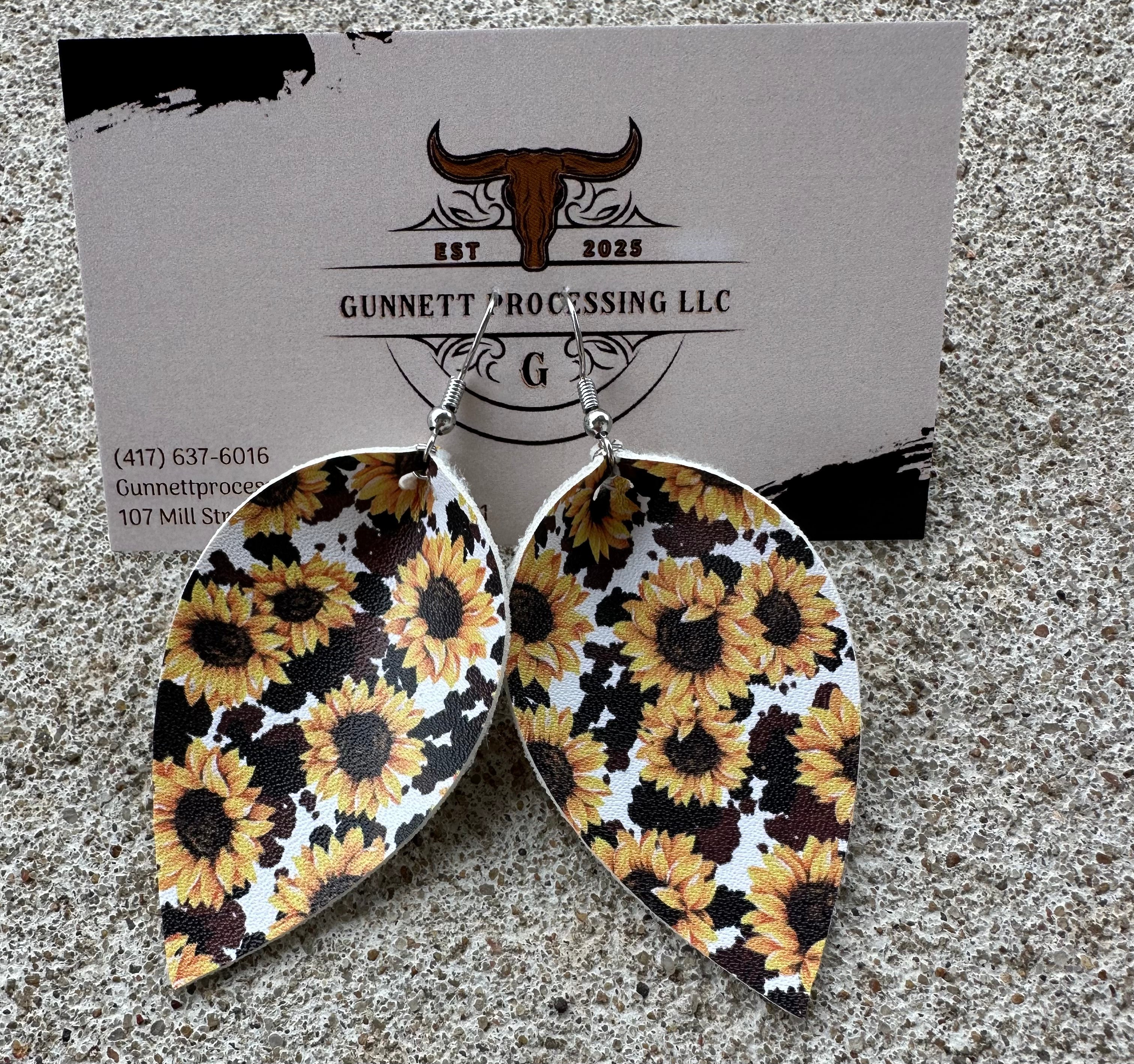 Sunflower & Cowhide Pinch Earrings